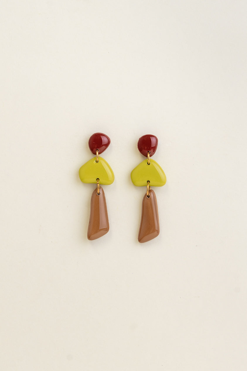 Earrings Luna - Burgundy / Lime / Cinnamon