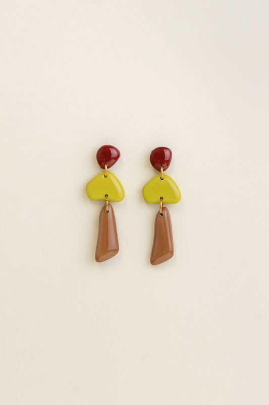 Earrings Luna - Burgundy / Lime / Cinnamon