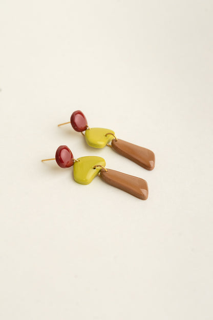 Earrings Luna - Burgundy / Lime / Cinnamon
