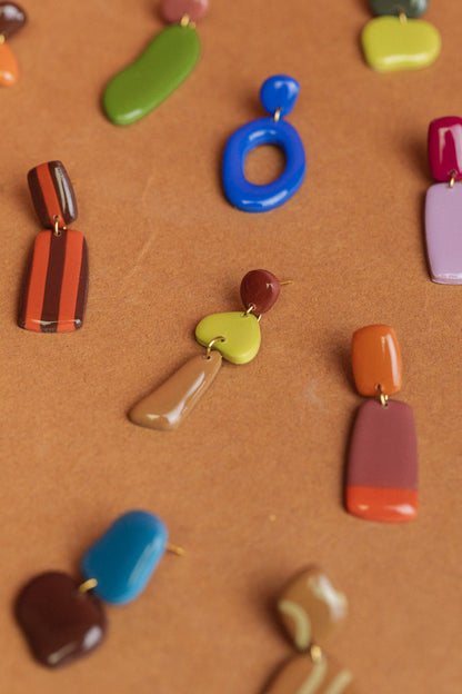 Earrings Luna - Burgundy / Lime / Cinnamon