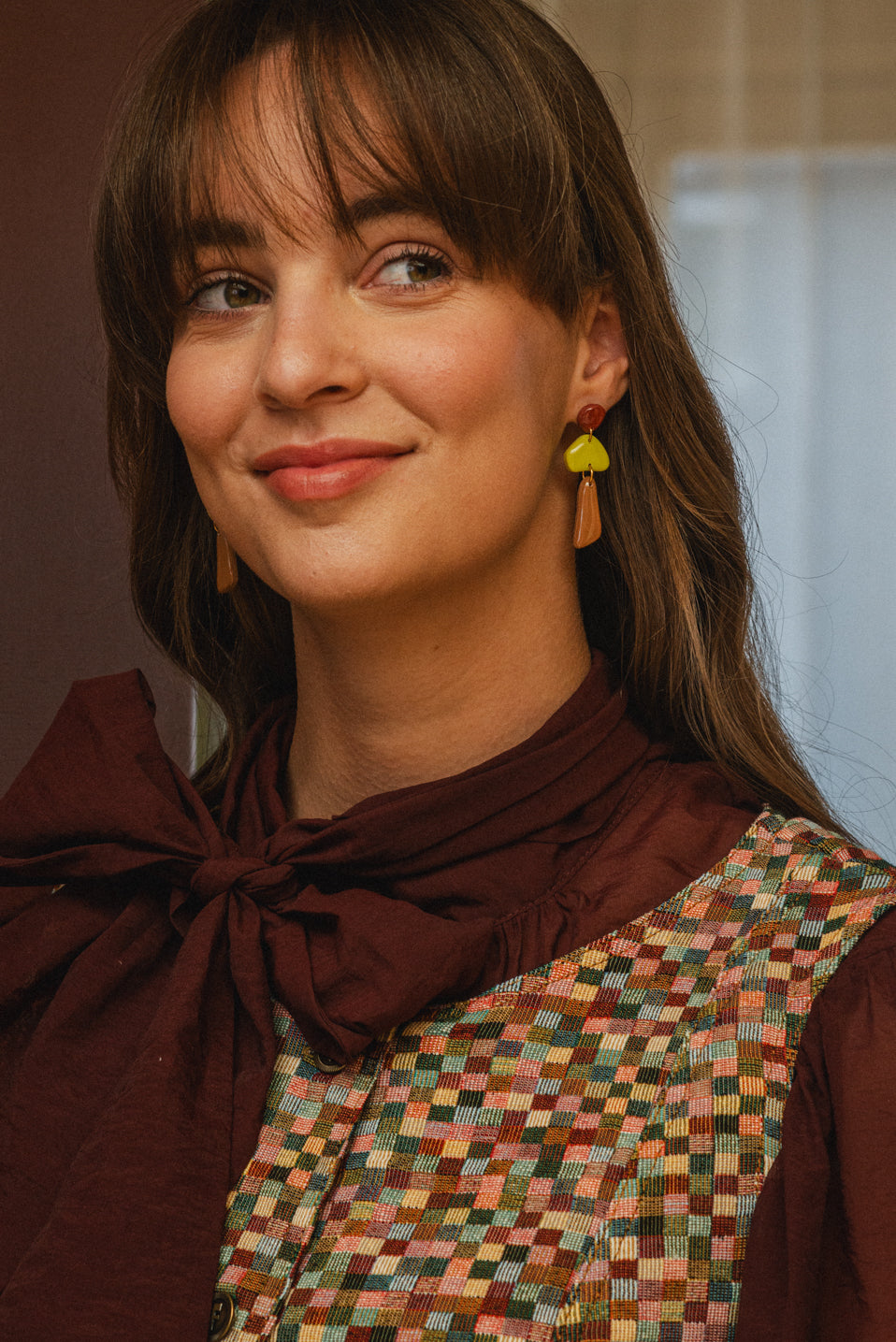 Earrings Luna - Burgundy / Lime / Cinnamon
