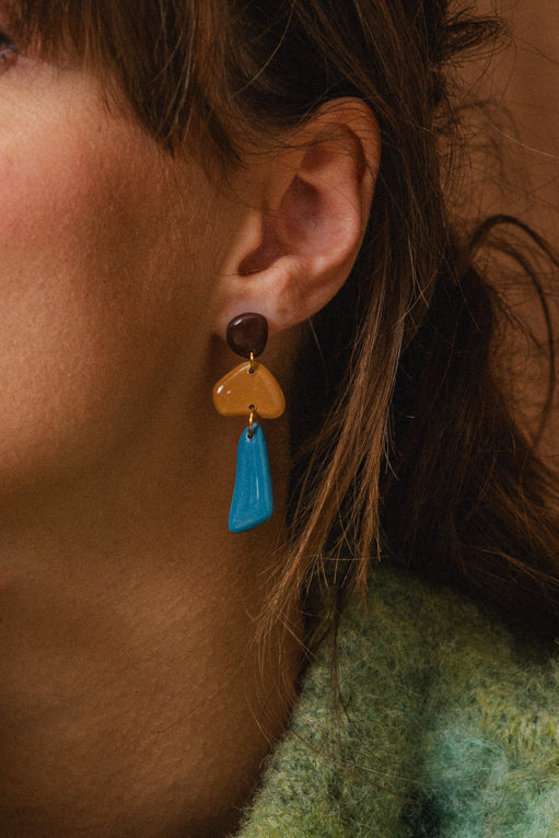 Earrings Luna - Brown / Mustard / Azure