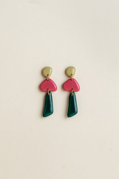 Earrings Luna - Avocado / Fuchsia / Pine
