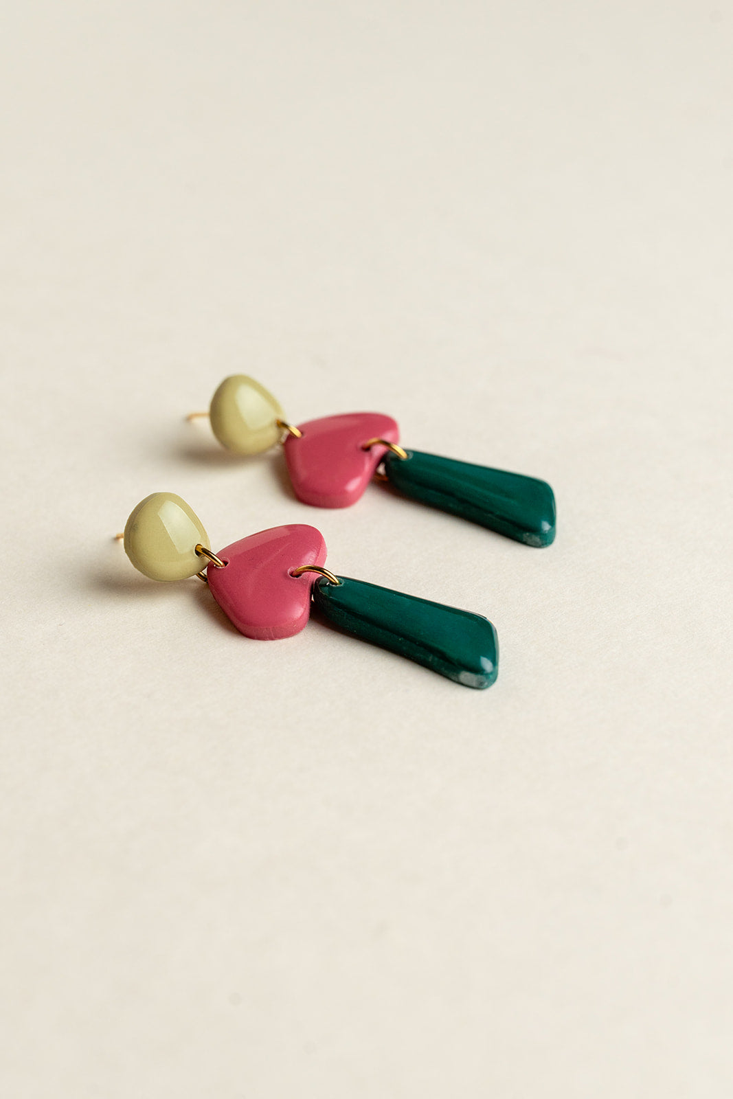 Earrings Luna - Avocado / Fuchsia / Pine
