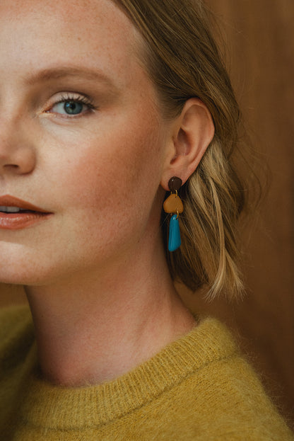 Earrings Luna - Brown / Mustard / Azure