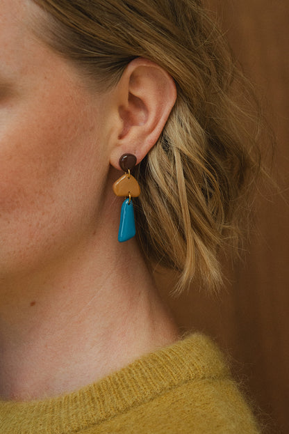 Earrings Luna - Brown / Mustard / Azure